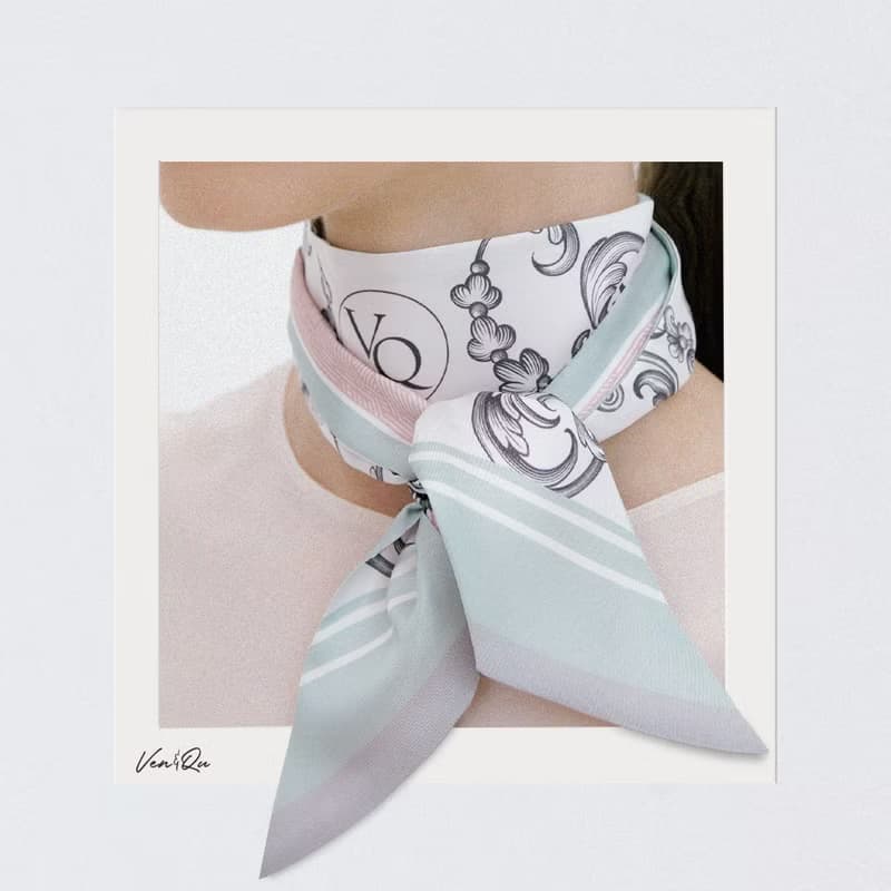 Ven&Qu - 巴洛克-蓝绿色长款丝巾