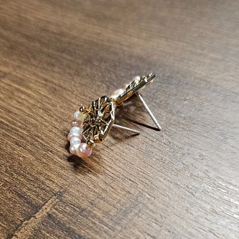 珍珠鍍金小太陽耳環-(耳針/耳夾)