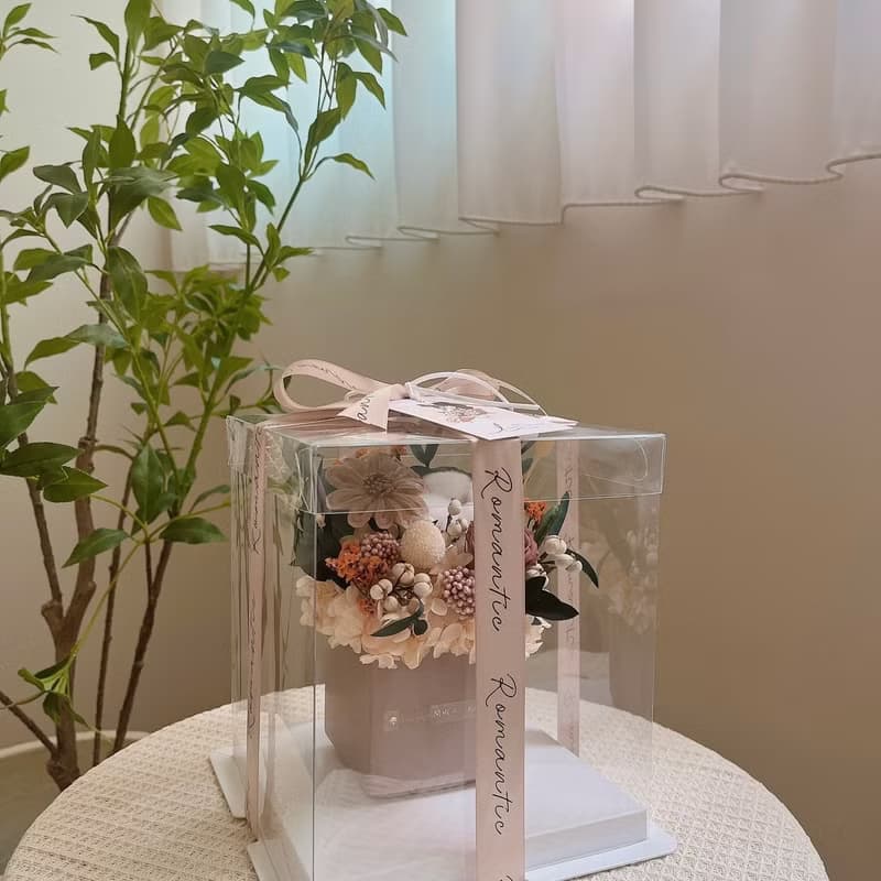 方型永生小盆花 焦糖