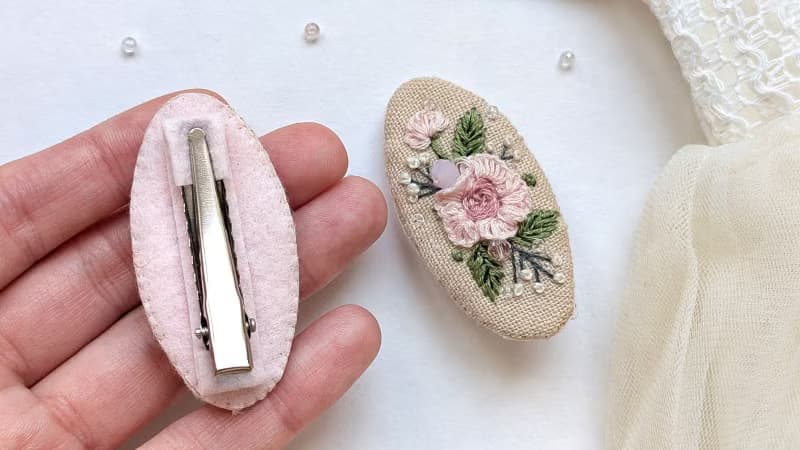 亞麻刺繡髮夾 兔子髮夾 兔子配件