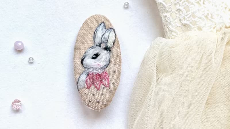 亞麻刺繡髮夾 兔子髮夾 兔子配件