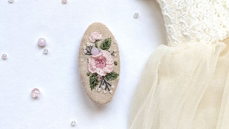 亞麻刺繡髮夾 兔子髮夾 兔子配件