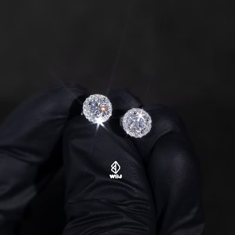 Wbj 純銀50分主石光環莫桑鑽耳釘