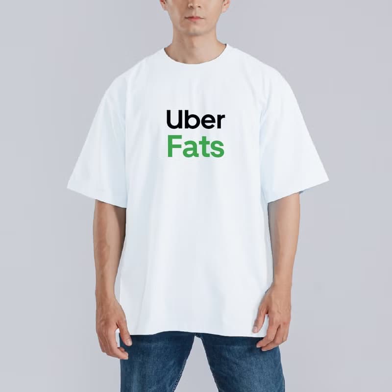 UBER EATS FATS 翻玩 衣服 落肩 寬版 T恤 純棉 吸濕排汗 涼感 黑