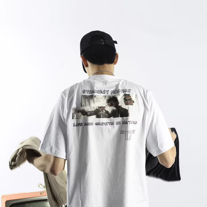 RLRM|惡搞圖案主題-字母印花-寬松情侶T-SHIRT黑白色男女可穿純棉