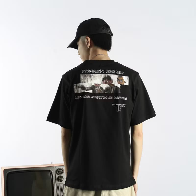 RLRM|惡搞圖案主題-字母印花-寬松情侶T-SHIRT黑白色男女可穿純棉
