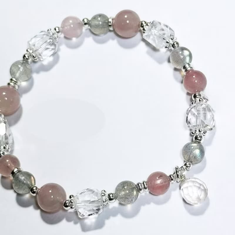 乾燥玫瑰色調-馬島粉晶.拉長石.白水晶設計款手鍊
