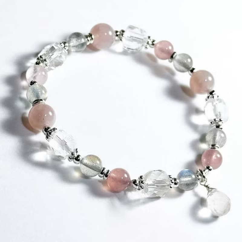 乾燥玫瑰色調-馬島粉晶.拉長石.白水晶設計款手鍊