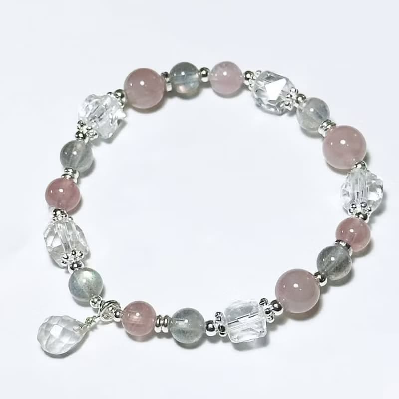 乾燥玫瑰色調-馬島粉晶.拉長石.白水晶設計款手鍊