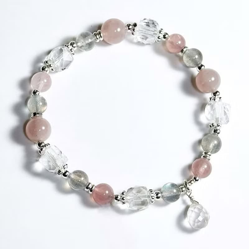 乾燥玫瑰色調-馬島粉晶.拉長石.白水晶設計款手鍊