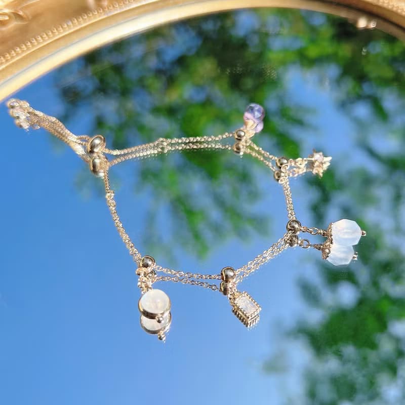 藍玉髓 月光石 紫水晶 14K包金天然水晶 伸縮鍊手鍊