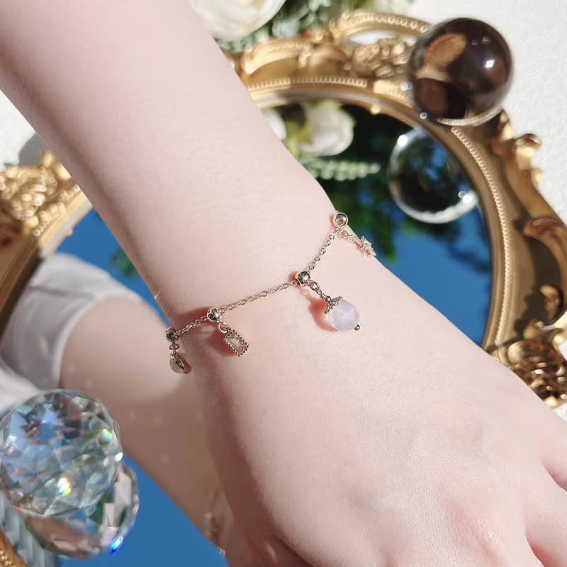 藍玉髓 月光石 紫水晶 14K包金天然水晶 伸縮鍊手鍊