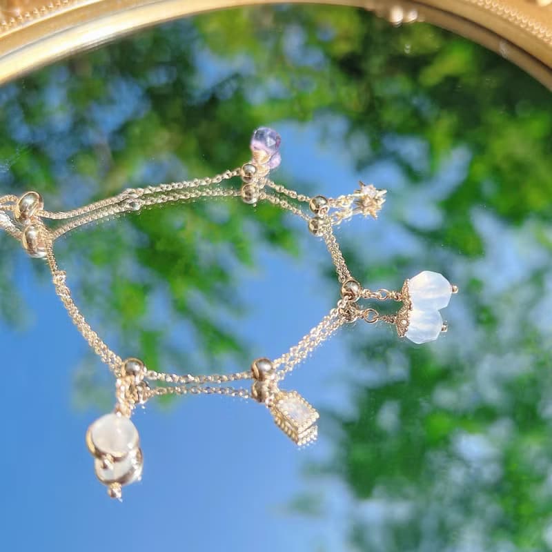 藍玉髓 月光石 紫水晶 14K包金天然水晶 伸縮鍊手鍊