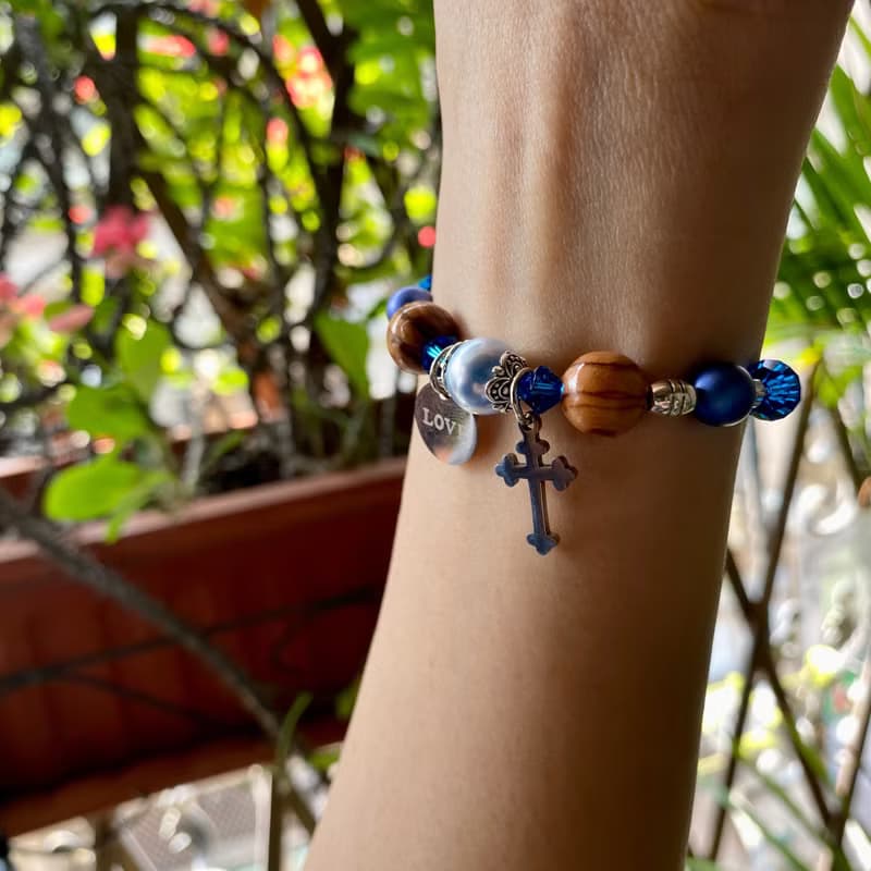 十字架手鍊 藍色Swarovski水晶珍珠 8250083