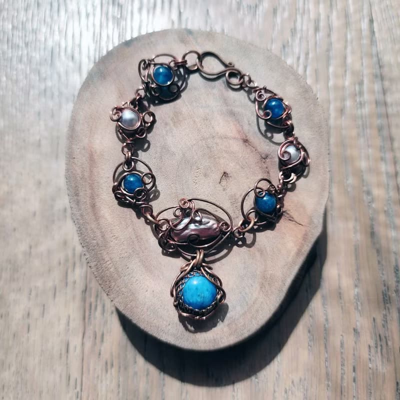 【曲水辰手作】藍磷灰石金屬線編織手鍊