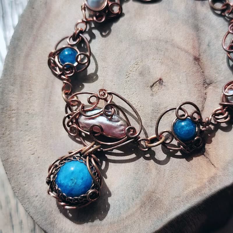 【曲水辰手作】藍磷灰石金屬線編織手鍊