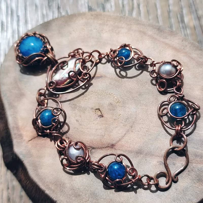 【曲水辰手作】藍磷灰石金屬線編織手鍊