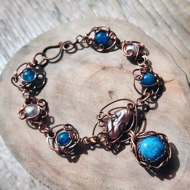 【曲水辰手作】藍磷灰石金屬線編織手鍊