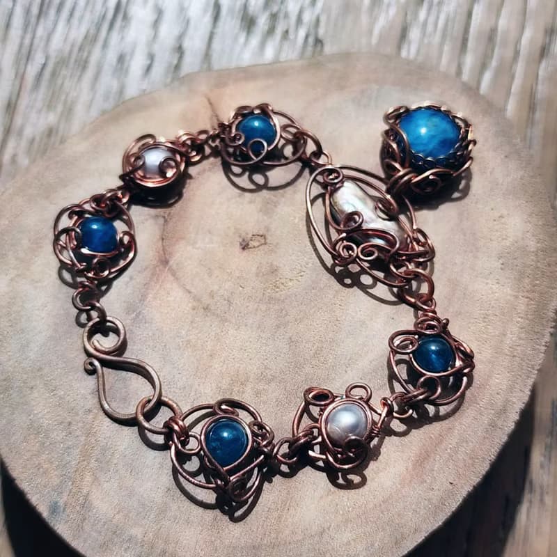 【曲水辰手作】藍磷灰石金屬線編織手鍊