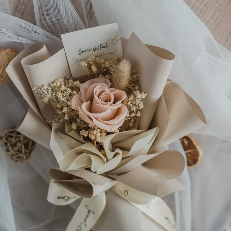 /小型永生花束/ 晨曦輕吻•奶茶 情人節禮物 生日禮物