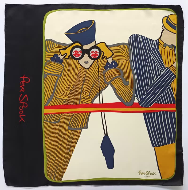 Per Spook Paris Vintage Silk Scarf Fashionista Art Deco 90's 21.5 x 21.5 inches