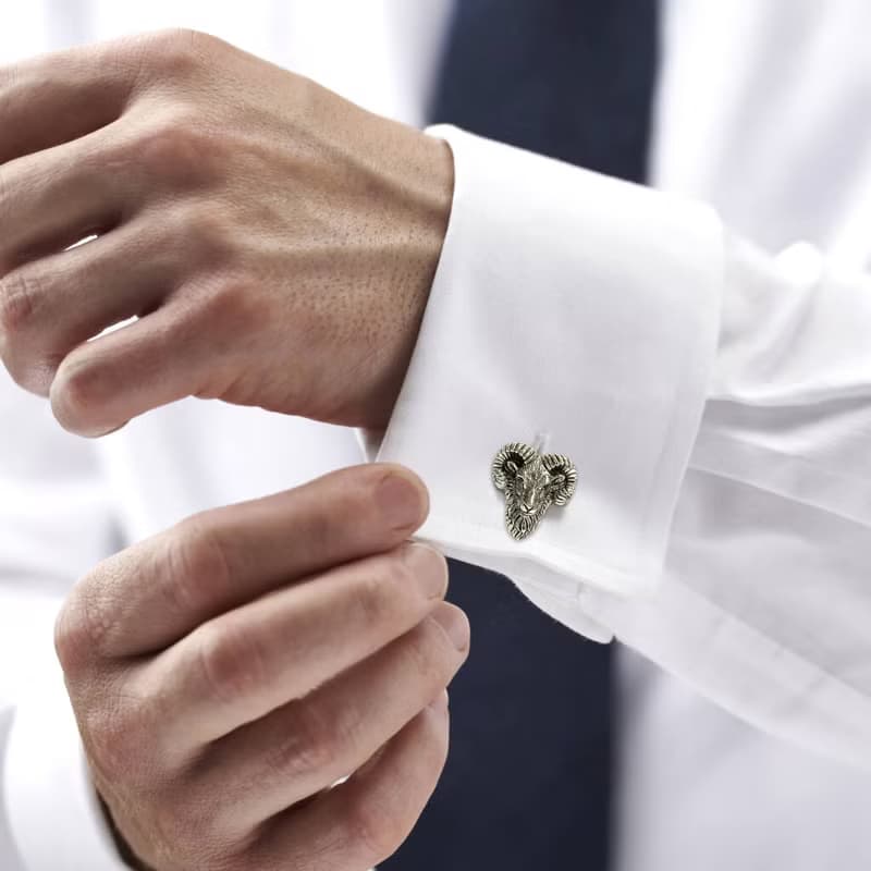 Vintage Style Lam Head with Ruby Eyes Cufflinks 925 Sterling Silver Mens Gift