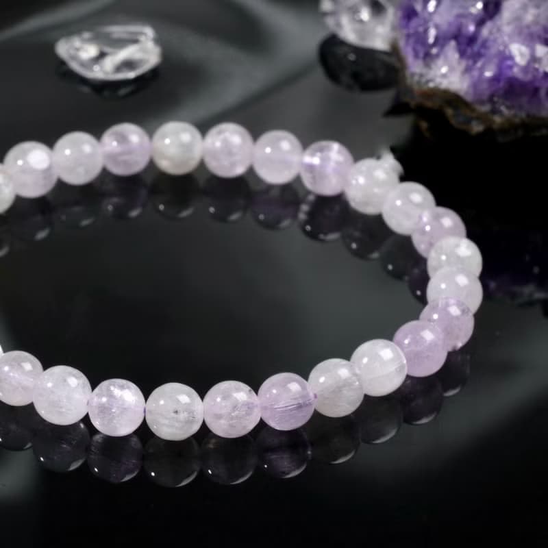 一圖一物│#477 6.5mm 冰透拉絲貓眼紫鋰輝水晶手鍊 愛情開運水晶