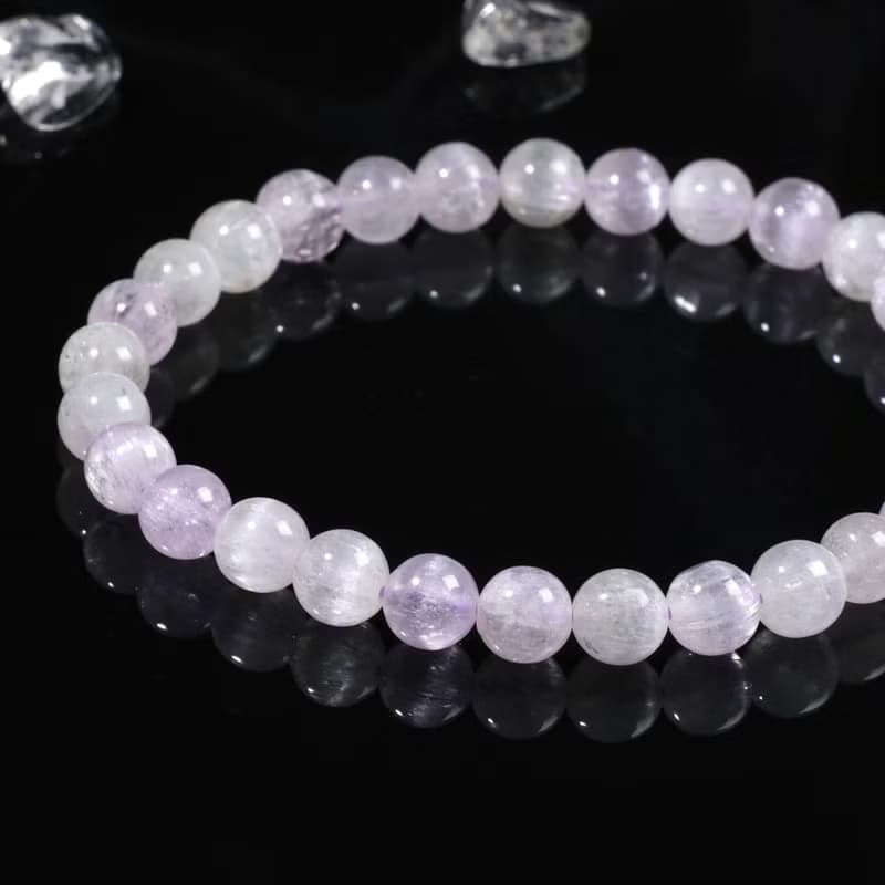 一圖一物│#477 6.5mm 冰透拉絲貓眼紫鋰輝水晶手鍊 愛情開運水晶