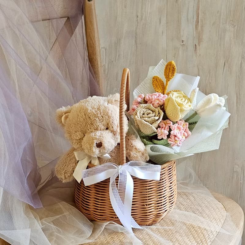 小熊針織花束小提籃/現貨/快速出貨
