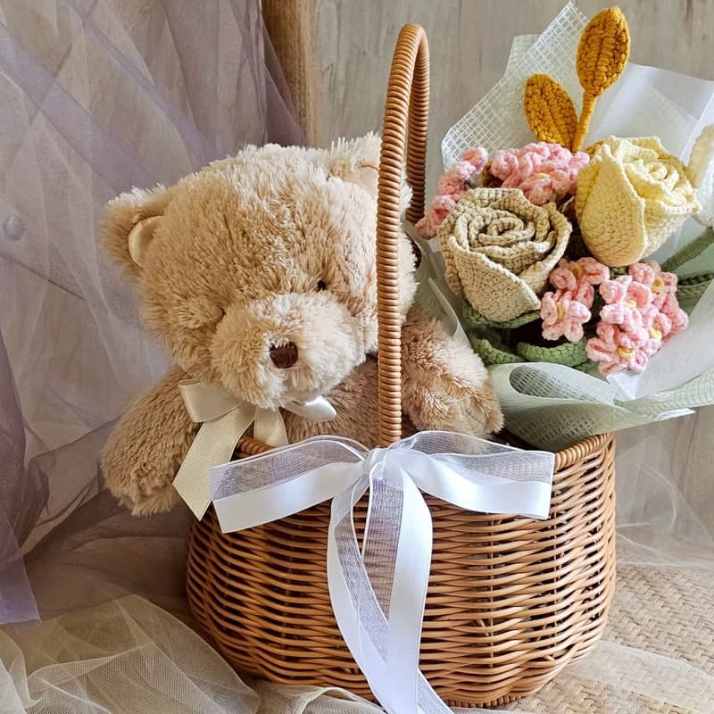 小熊針織花束小提籃/現貨/快速出貨