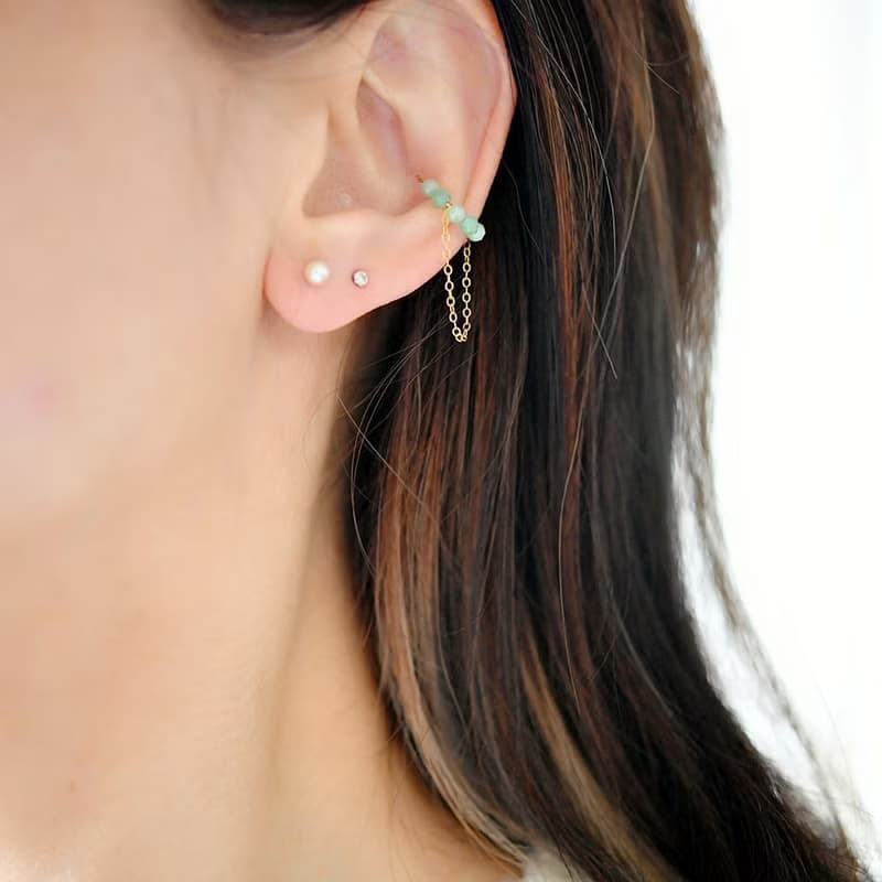 痛くない　グラデーションエメラルドのイヤーカフ 5月誕生石　片耳用