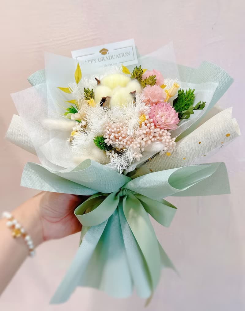 哈密瓜色棉花乾燥花束 畢業花束 附卡片提袋