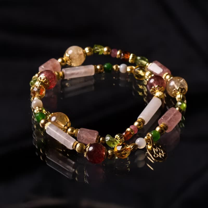 花下野餐趣 // C1420草莓晶黃水晶粉晶雙圈手鍊