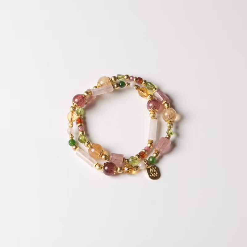 花下野餐趣 // C1420草莓晶黃水晶粉晶雙圈手鍊