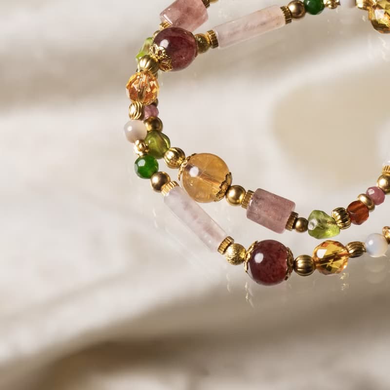 花下野餐趣 // C1420草莓晶黃水晶粉晶雙圈手鍊