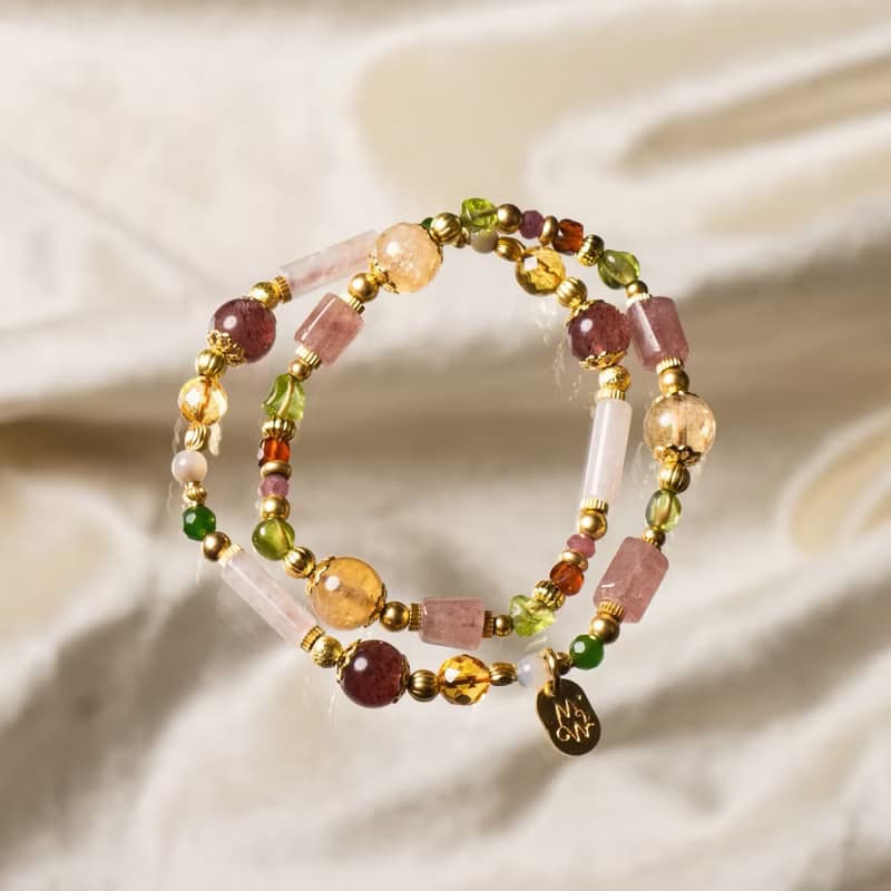 花下野餐趣 // C1420草莓晶黃水晶粉晶雙圈手鍊