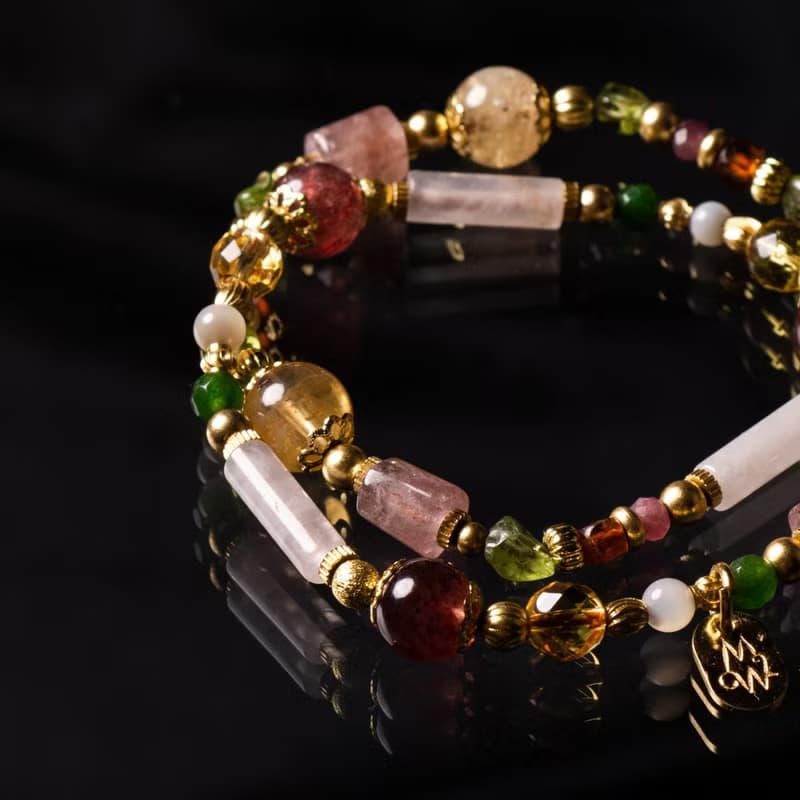 花下野餐趣 // C1420草莓晶黃水晶粉晶雙圈手鍊