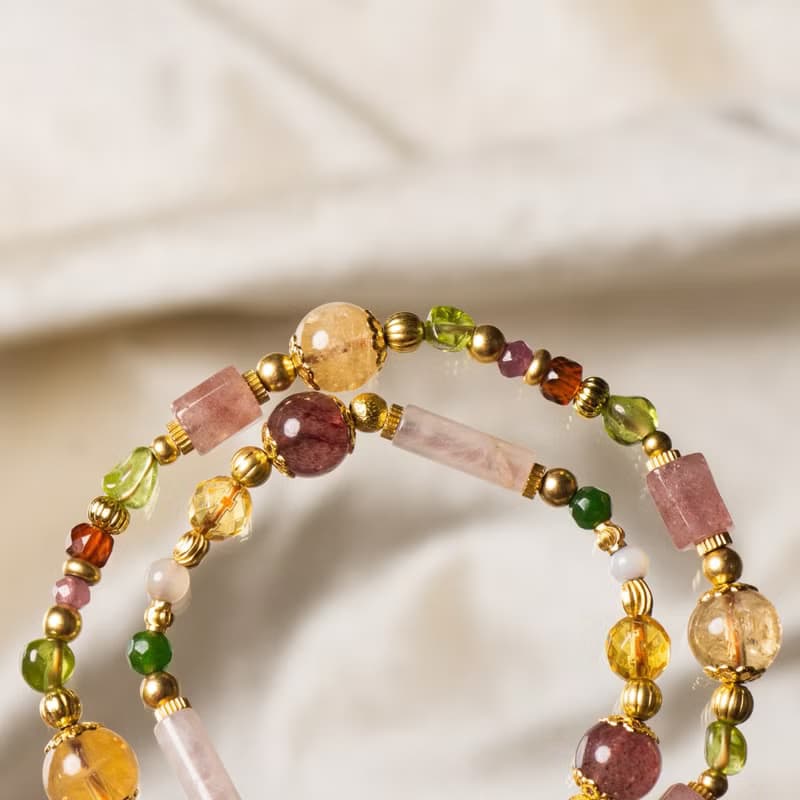 花下野餐趣 // C1420草莓晶黃水晶粉晶雙圈手鍊