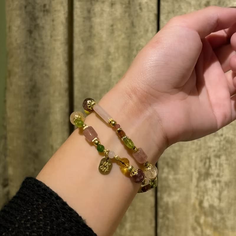 花下野餐趣 // C1420草莓晶黃水晶粉晶雙圈手鍊