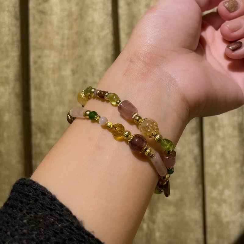 花下野餐趣 // C1420草莓晶黃水晶粉晶雙圈手鍊