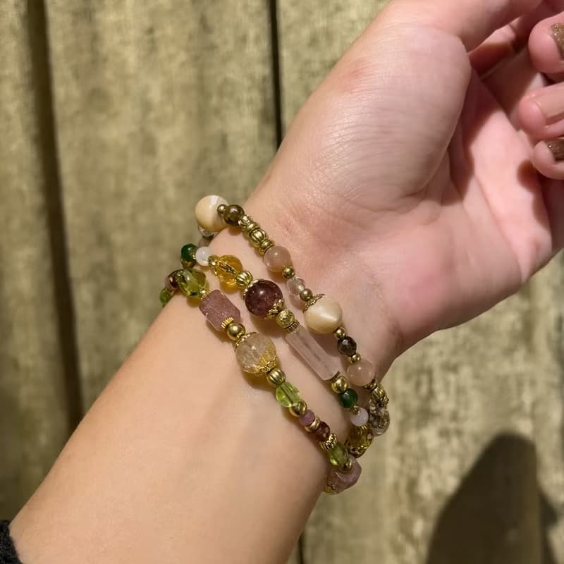 花下野餐趣 // C1420草莓晶黃水晶粉晶雙圈手鍊