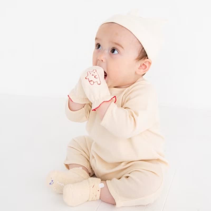 Y-1107 100%オーガニックコットン ミトン うさぎ くま 刺しゅう入り  ワンサイズ 日本製