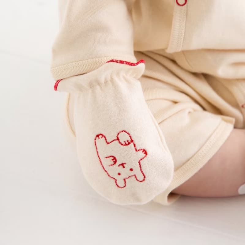 Y-1107 100%オーガニックコットン ミトン うさぎ くま 刺しゅう入り  ワンサイズ 日本製
