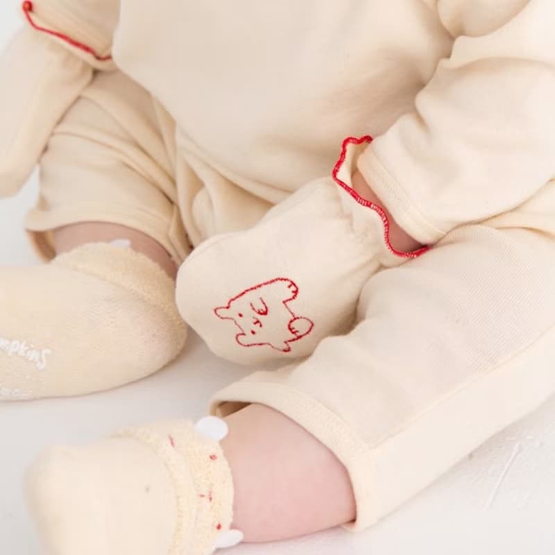 Y-1107 100%オーガニックコットン ミトン うさぎ くま 刺しゅう入り  ワンサイズ 日本製