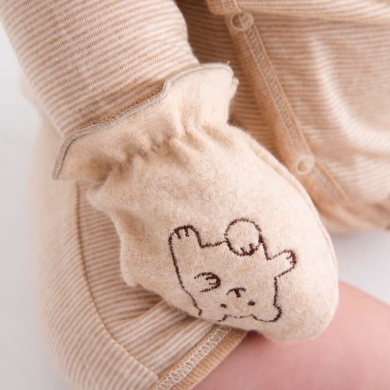 Y-1107 100%オーガニックコットン ミトン うさぎ くま 刺しゅう入り  ワンサイズ 日本製