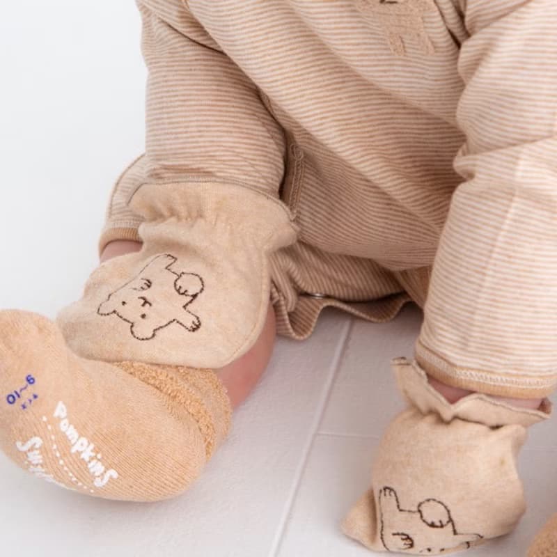 Y-1107 100%オーガニックコットン ミトン うさぎ くま 刺しゅう入り  ワンサイズ 日本製