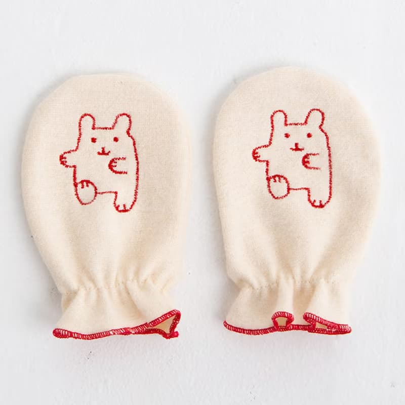 Y-1107 100%オーガニックコットン ミトン うさぎ くま 刺しゅう入り  ワンサイズ 日本製