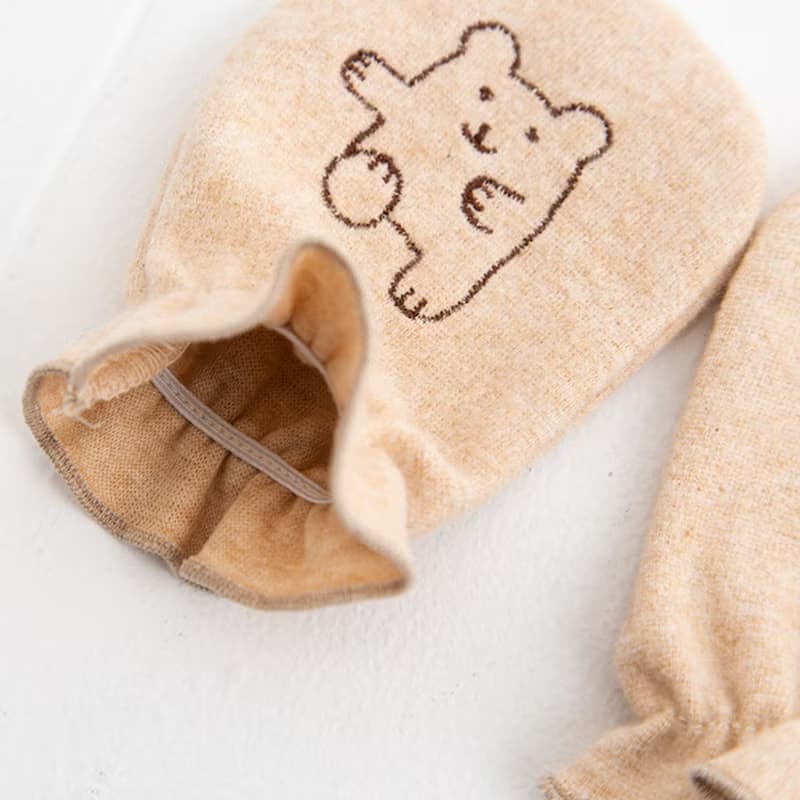 Y-1107 100%オーガニックコットン ミトン うさぎ くま 刺しゅう入り  ワンサイズ 日本製