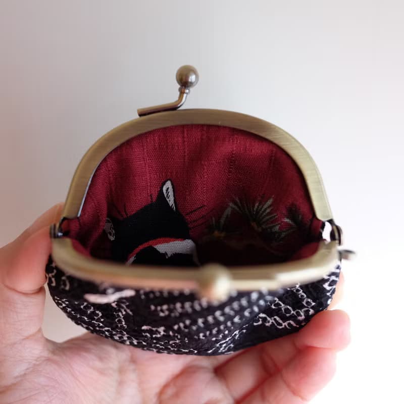 最後一隻*墨星/零錢包S 京都匠人【高級和服紬】紅黑絕配內有肥貓