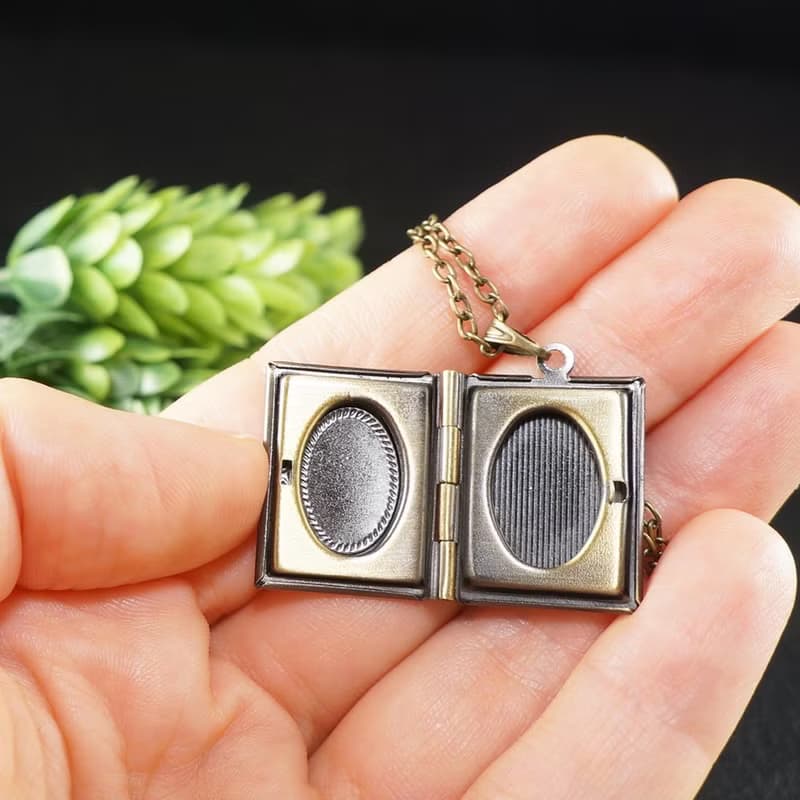 Abalone Paua Rectangle Book Locket Blue Teal Turquoise Pendant Necklace Jewelry